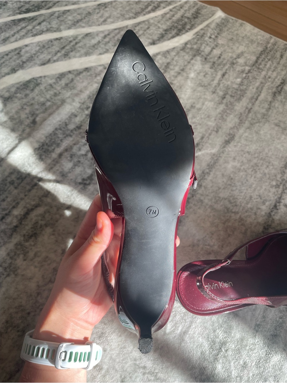 Calvin Klein Glossy Burgundy Patent Pointed Slingback Pumps - Picture 6 of 6